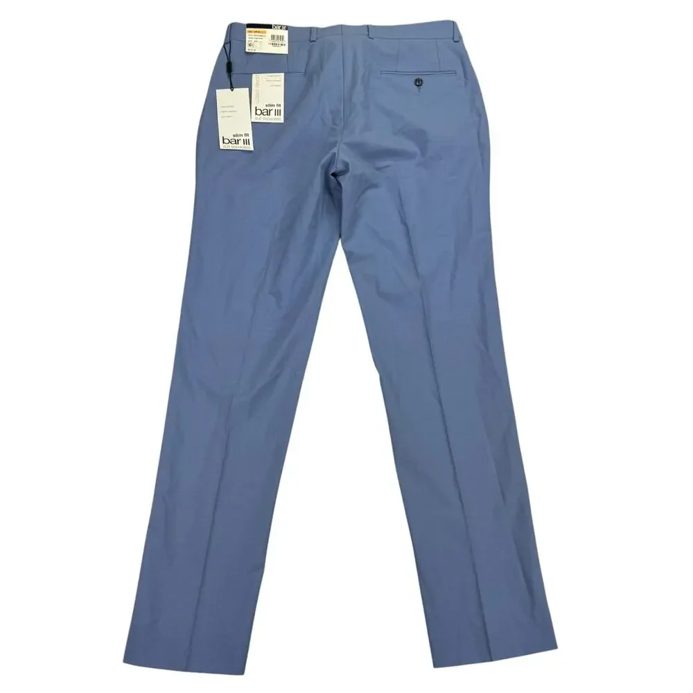 Bar III Mens Slim Fit Wool Blend Solid Power Stretch Suit Pants Light Blue 33x32